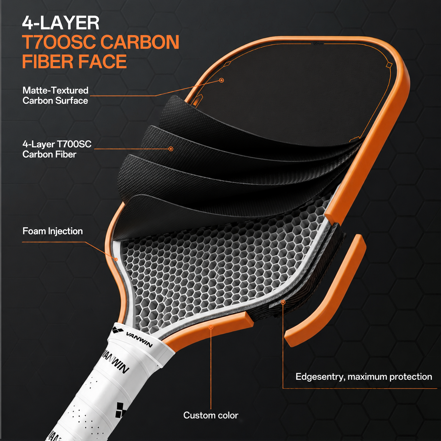 Pro T8 – T800 Raw Carbon Fiber Pickleball Paddle
