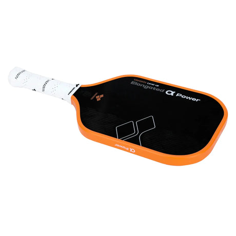 Edge view of the VANWIN Alpha Power pickleball paddle showing its profile and orange edge guard