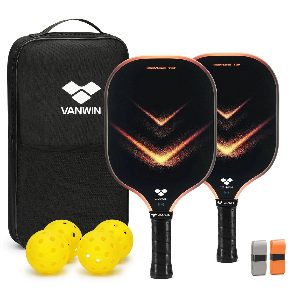 VANWIN Base Series pickleball set with two paddles, balls, grips and carrying bag