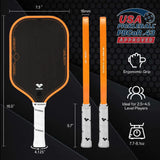 Pro T7 pickleball paddle dimensions, side profile, and USAPA approval information